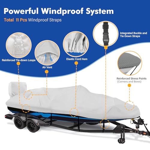 image for YimSting 1200D Waterproof Boat Cover - Fits 16' to 18.5' ft Bass, V-Hu