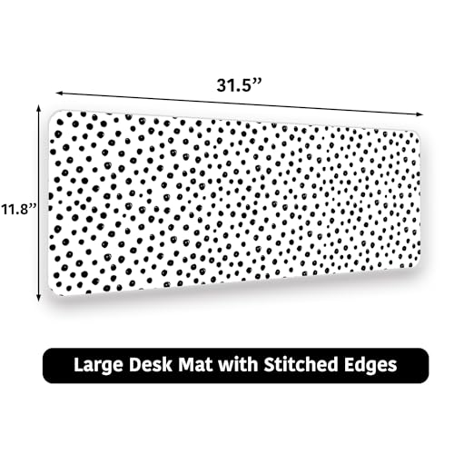 Boho Polka Dot Desk Mat XL (31.5x11.8) Office Decor - Extended Gaming Mousepad w/Non-Slip Base - Womens Large Mouse Pad for MacBook Setup & Vanity | Spill-Proof Stitched Edge Desk Decor Gift