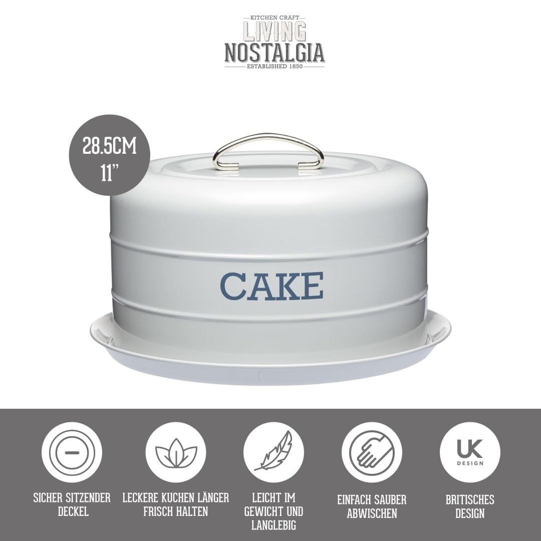 KitchenCraft Living Nostalgia Kuchendose, luftdichte Kuchendose / Kuchenkuppel, 28,5 x 18 cm - French Grey
