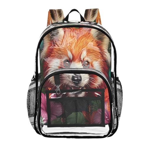 Clear Backpack for School Flowers Red Panda Transparent Bookbag for Girls See Through PVC Boy Backpacks