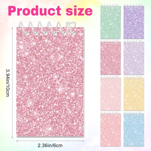 Image of Glenmal 24 Pcs Mini Notepads for Kids Party Favors Mini Tie Dye Note Pads Glitter Colorful Little Pocket Notepads for Girls Gift Classroom Rewards 20 Pages Each (Light Color)