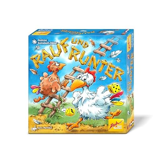 Zoch Rauf und Runter - Würfelspiel mit Hühnerleiter, taktisches Flatterrennen mit fünf Würfeln, Federn als Risikoabsicherung, Familienspiel für 2-5 Spieler ab 8 Jahren