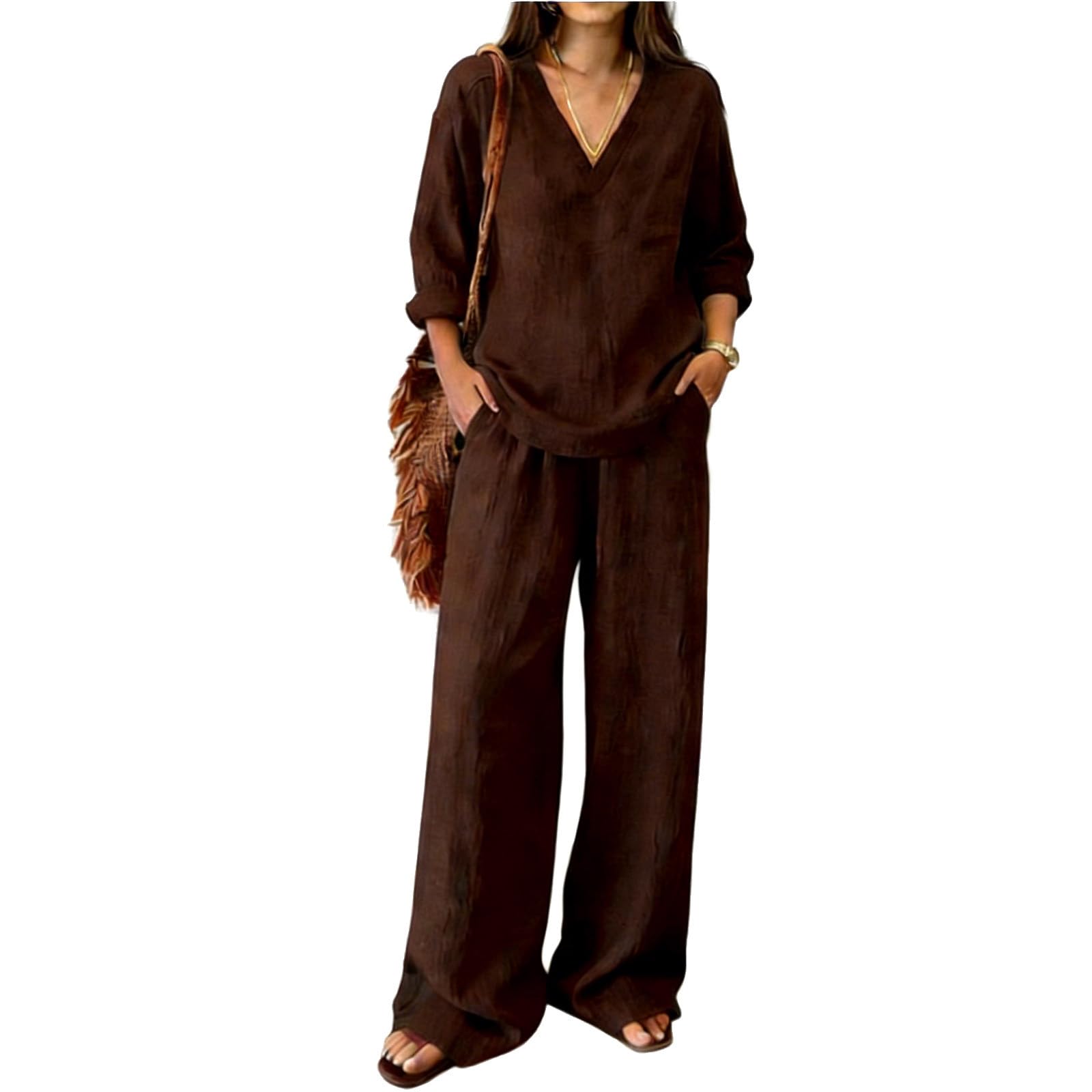 Pantalon décontracté jambes larges solution anti-confinement textile - 4
