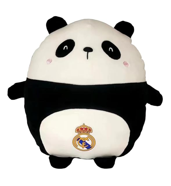 CYPBRANDS Real Madrid- Muñeco de Peluche, Oso Panda, 30 cm, Color Blanco y Negro, Producto Oficial