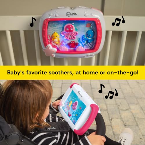 Image of Baby Einstein 2-in-1 Sea Dreams Soother On-the-Go Gift Set, Musical Crib Toy Sound Machine and Portable Aquarium Toy, Ages Newborn and Up, Pink