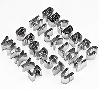 smatime 26 Alphabet Cookie Cutter Capital Letter Cake Fondant Cutter Stainless Steel Biscuit Pastry Mould Press Baking Letter Stamp Cutter for Fondant Baking Cake Decorating Chocolate Fruit Vegetable