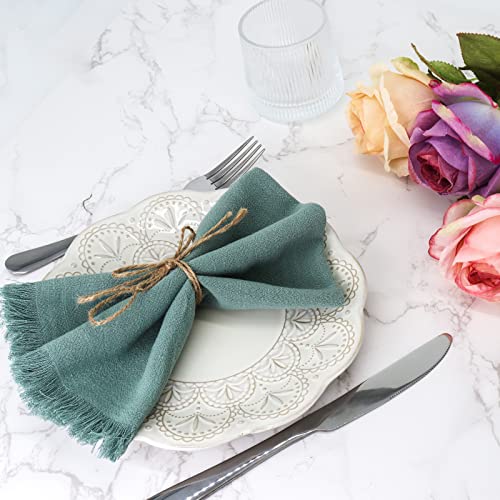 Dololoo Handmade Cloth Napkins, Cotton Linen Cloth Napkins With Fringe, Versatile Handmade Square Rustic Fringe Napkins For Dinner, Wedding And Parties, 18 X 18 Inches Set Of 4, Sage Green #TOP6