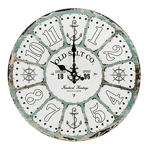 Timely Furnishings Nautical Wall Clock, Rustic Weathered Distressed Wood Look with anchors and ship’s Wheels, for Sea or Beach theme decor Cover