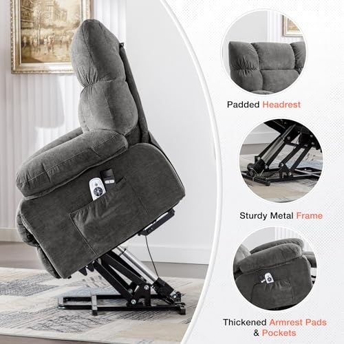 Image of MAHOMICO Power Lift Recliner Chair for Elderly with Vibration Massage and Lumbar Heating, Electric Lift Recliner Sofa with USB Charging Port and Side Pocket for Living Room Comfort