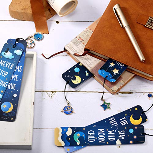 12 Pcs Bookmarks For Children Cat Moon Star Celestial Theme Space Bookmarks With Metal Charms Inspirational Quotes Bookmarker Gift For Kids Boys Girls School Reading (Novelty Style) #TOP3