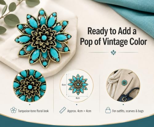 Image of Turquoise West Cowboy Oval Tear Drop Brooch Pin for Women Retro Brooches Pins Classic Fashion Jewelry Accessories Gift
