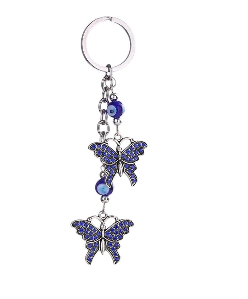 Silver Color with Blue Crystal Butterfly Keychain For Bike/Car Gifting With Key Ring Anti-Rust-image-22