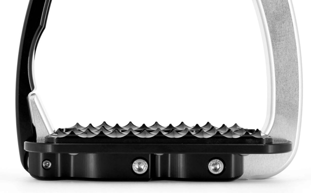 Tech Stirrups Venice Sloped EVO Sichereheitssteigbügel I CNC gefertigt I Aluminium I Rutschfester Grip I geeignet für Spring und Gelände reiten (Rosegold/Schwarz)