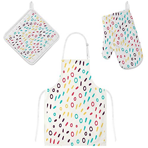Ensemble tablier de cuisine réglable géométrique avec poches de rangement