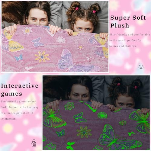 Image of Glow in The Dark Blanket for Kids Girls, Fuzzy Cozy Warm Soft Throw Blanket for Couch Bed Sofa, Girl Toys Butterfly Blankets for Teens Grandkids Unique Birthday Gifts 60 inchx80 inch