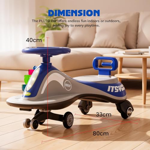 Image of Baybee Pluto Kids Swing Car | Twister Ride on Toy Car with LED Lights, Built-in Music & Scratch Resistant PP Wheels | Push Ride on Toy Kid Car | Magic Push Car for Boys & Girls 3-8 Years (Blue)