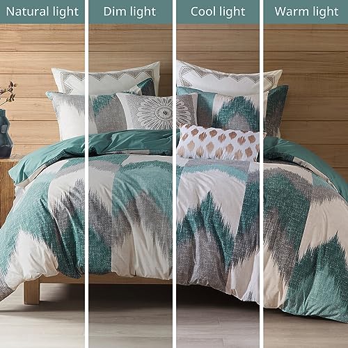 Image of Ink+Ivy Queen Size Comforter Set, Cozy Cotton Comforter, All Season, Lightweight Comforter Queen Bed Set with 2 Matching Shams, Modern Cabin Lodge Ikat Chevron Design, Aqua Full /Queen 3 Piece
