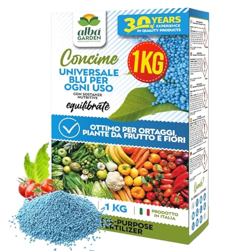 Albagarden - Concime Piante Universale Blu Granulare - 1 KG - Per Ortaggi, Piante Da Frutto e Fiori