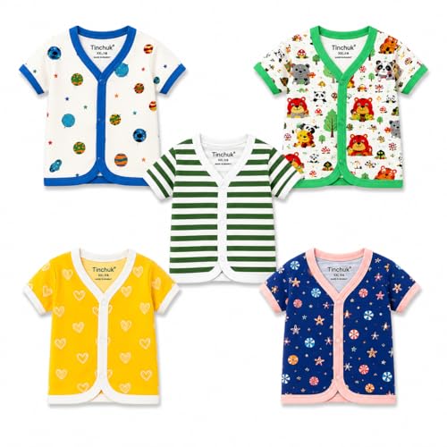 Image of Tinchuk Baby Boy's & Baby Girl's Printed T-Shirt /Jhabla /Nightsuits with Assorted Prints- Multi-Pack