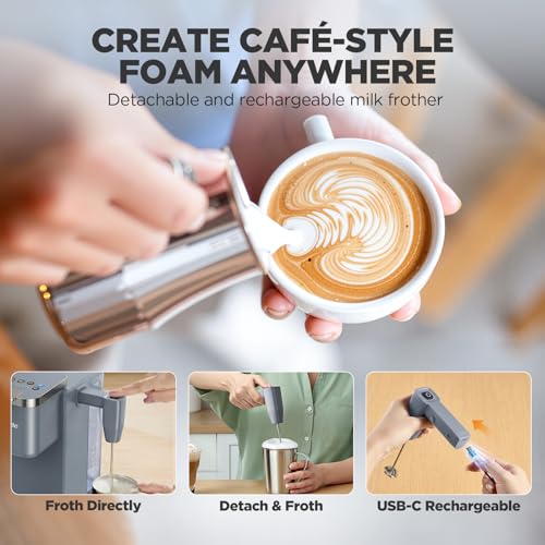 Image of Tastyle 330MF Single Serve Coffee Maker with Built-in Detachable Milk Frother, Iced and Hot Coffee Machine for K Cup & Grounds, 40oz Removable Water Reservoir, 6 Cup Sizes, Fits 7.3 inch Travel Mug, Gray