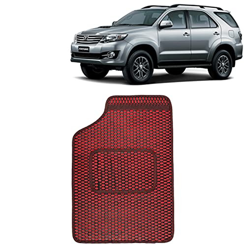 Image of Kingsway Dotted Design Car Floor Foot Mats Universal Fit for Toyota Fortuner, Model Year : 2008-2017, Water and Dustproof, Color Red, Set of 5 Pieces