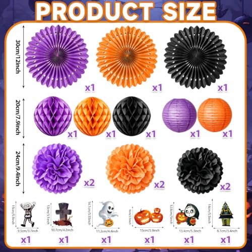 Purple Black Orange Halloween Party Decorations 20Pcs, Halloween Paper Fans - image 2