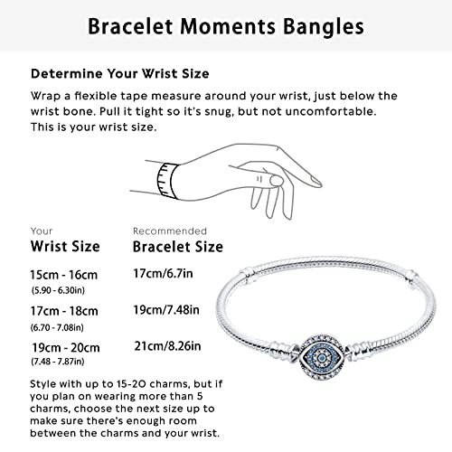Lendplex 925 Sterling Silver Heart Clasp Snake Chain Bracelet Fit For Pandora Charm Bracelet-Evil Eye 7.1 Inch #TOP2