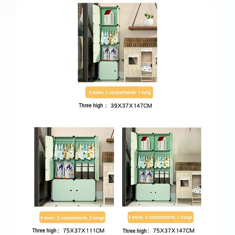 Image of EXVITO 6 Door Kids Plastic Wardrobe for Clothes, Foldable Plastic Almirah for Clothes, Collapsible Wardrobe for Storage, Baby Cupboard for Clothes, Storage Rack for Kids - Green