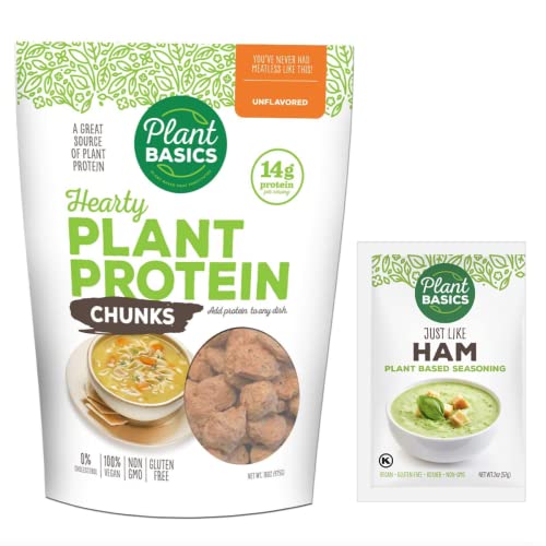 Plant Basics - Hearty Plant Protein - Unflavored Chunks, 1 Lb - Plant Based Seasoning, Just Like Ham, 2 Ounce - Non-Gmo, Gluten Free, Vegan #TOP8