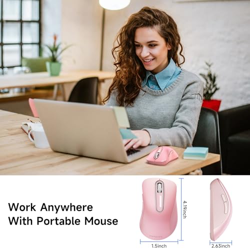 Image of memzuoix 2.4G Portable Wireless Mouse, 1400 DPI Mobile Optical Cordless Mice with USB Receiver for Computer, Laptop, PC, Desktop, MacBook, 5 Buttons (Pink)