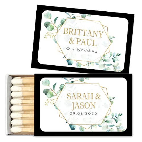 Wedding Matches, Eucalyptus Perfect Match Personalized Matches for Wedding Favors - Custom Wedding Matches (Set of 50 Matchboxes) (Black Box)