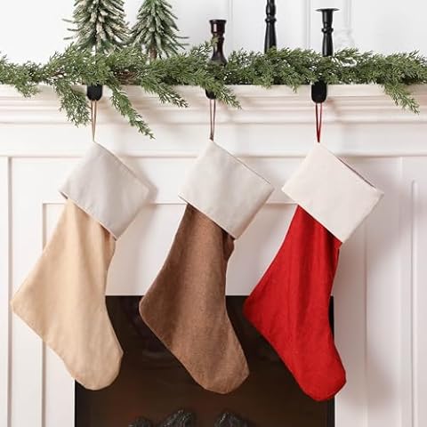 Realspring 18" Linen Christmas Stockings Cover