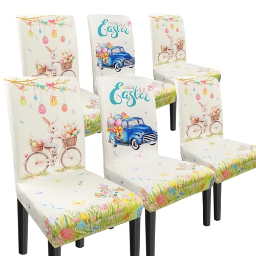 wefrea Easter Chair Covers Set of 6 Easter Chair Back Covers Dining Chair Covers for Party Kitchen Removable Seat Covers for Chairs Easter Decorations