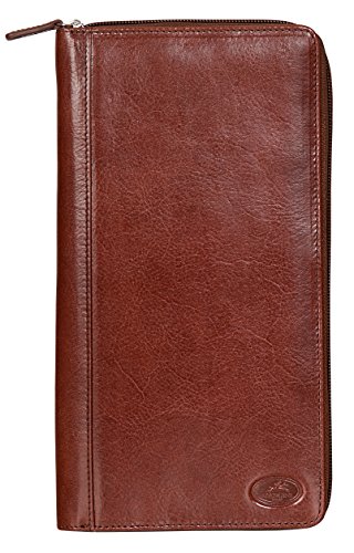 Mancini Leather Goods Inc Men's Top Grain Vegetable Tanned Leather RFID Secure Deluxe Passport Travel Organizer 5.25" x 10" x 2" Brown