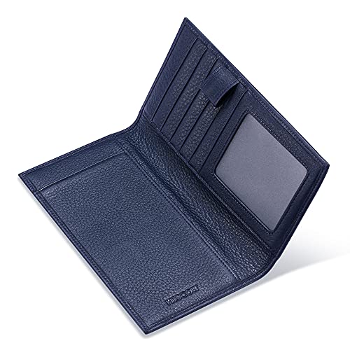 Image of HISCOW Soft Leather Checkbook Cover & Card Holder with Divider - Italian Calfskin, Pebbled Blue, One Size, Contemporary