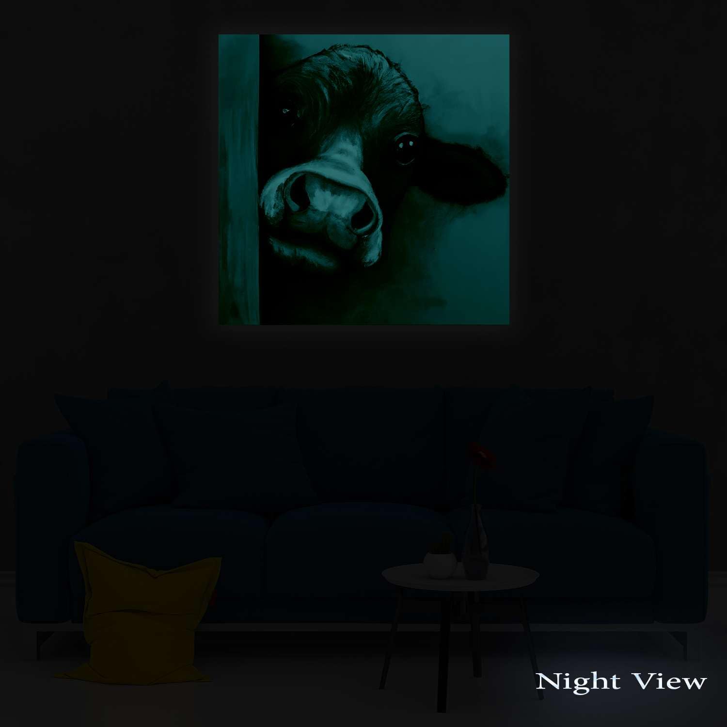 Startonight Bestpricepictures Moderne afbeelding op canvas, mooie bruine koe, grote print, klaar om op te hangen, moderne en eigentijdse decoratie, 80 x 80 cm, gloeit in het donker, cadeau-idee