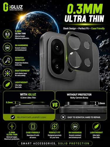 Image of iGluz Compatible with Oneplus 13T / Oneplus 13S Camera Lens Protector (1 Pack) | Premium 9H Tempered Glass Camera Guard | Ultra Clear HD | Scratch Resistant | Case Friendly Fit | Bubble Free Easy Installation