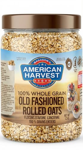 American Harvest Rolled Oats 1.2kg Jar | Old Fashioned Whole Grain Oats | Gluten Free | High Fiber | Heart Healthy | Ideal for Oatmeal Baking & Smoothies