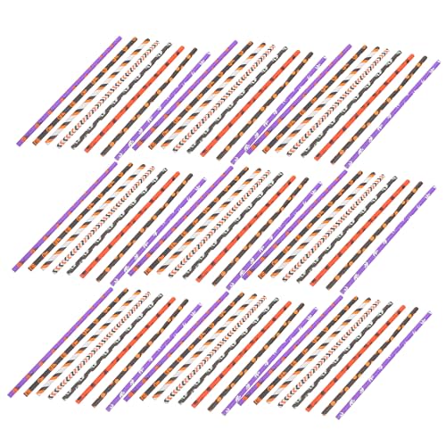 MOLUCKFU 200個入りハロウィン紙製飲みストロー 蜘蛛 骸骨 南瓜デザインの使い捨て環境配慮型パーティー用ストロー 多用途対応でジュースやコ