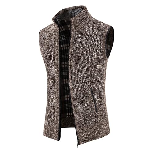 Men Sleeveless Full Zip Sweater Vest Lightweight Knitted Thermal Cardigan Causal Slim Fit V Neck Vests with Pocket (CoffeeGrey2,Large)2