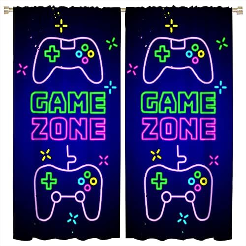 Gaming Window Curtain Panels Rod Pocket Gamer Teens Boys Bedroom Kids Video Game Bedroom Blackout Curtains Thermal Insulating for Child Rooms 42X63 Inch