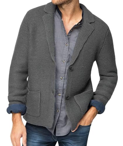 chouyatou Men's Fall Notch Lapel Cardigan Sweater Business Casual Button Down Knitted Blazer Top