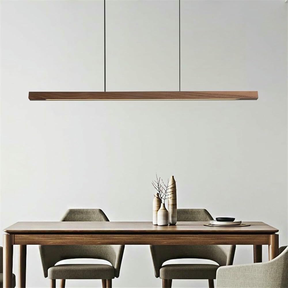 Lampada a Sospensione Moderna a LED dimmerabile, lampadario lineare in Legno per Ufficio, Altezza Regolabile (120 cm/47,2 Pollici)