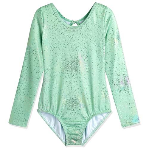 HOZIY Leotards for Girls Ballet Gymnastics Sleeveless Long Sleeve Colorful Sparkles Aqua Blue Pink Purple Solid 7-8 Years Long Sleeve-sage Green