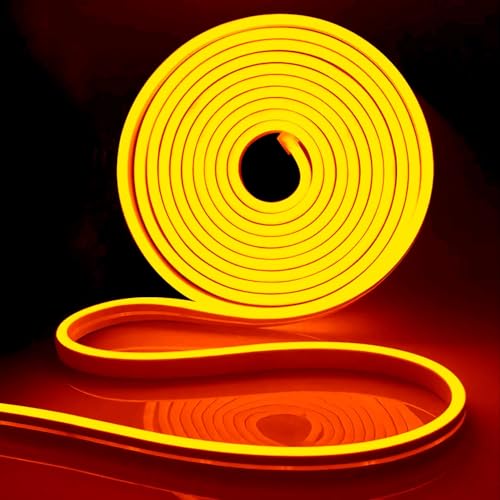 Ruban LED Néon 5M Orange, 12V Bande LED Decoupable, Bandeau Lumineuse étanche IP65, Dimmable Autocollant Neon Stripe pour Interieur Cuisine Escalier Chambre...