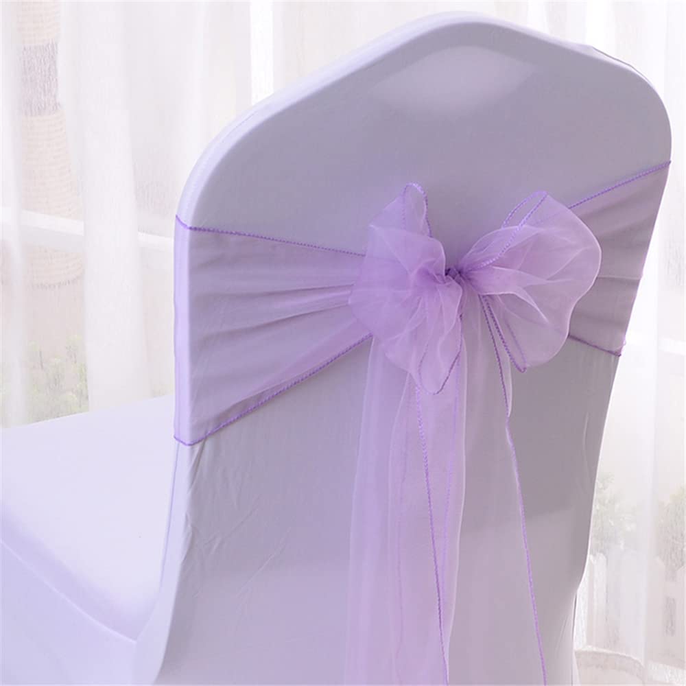 Highdi Bänder aus Organza Schleife Stuhlhusse, Stuhl Schärpe Band Schleifen Stuhlhussen für Hochzeit, Ceremonie, Party, Veranstaltung, Geburtstag Dekoration (100pc,Helles Lila)