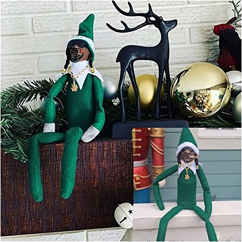 Snoop on a Stoop Christmas Elf Doll Black 11.8 inch Handmade Hip Hop Plush Toys Gifts for Home Garden Halloween(Green) LQW8111ba