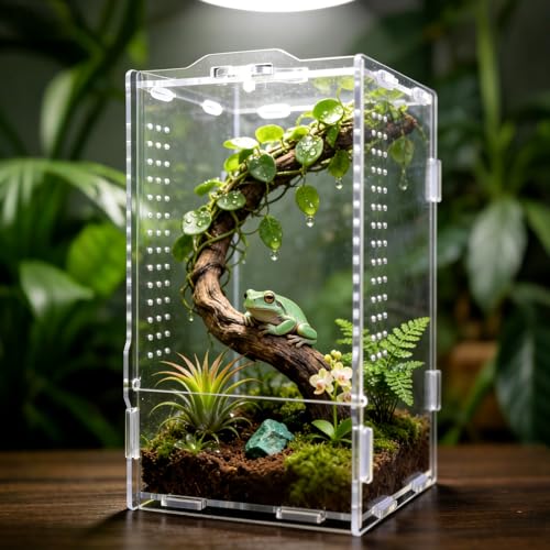GTSEEMUU Faunarium, Insektenterrarium, Acryl-Terrarium, Allzweckbehälter für Reptilien, Amphibien, Sprungspinnen, Vogelspinnen, Schnecken, Frösche und Insekten, 12 x 11 x 20 cm