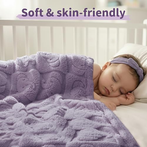 Image of Pro Goleem Elephant Baby Blanket, Baby Fleece Blanket for Boys & Girls, 30 inch x 40 inch Soft Crib & Stroller Blanket for Newborns and Toddlers, (Purple)