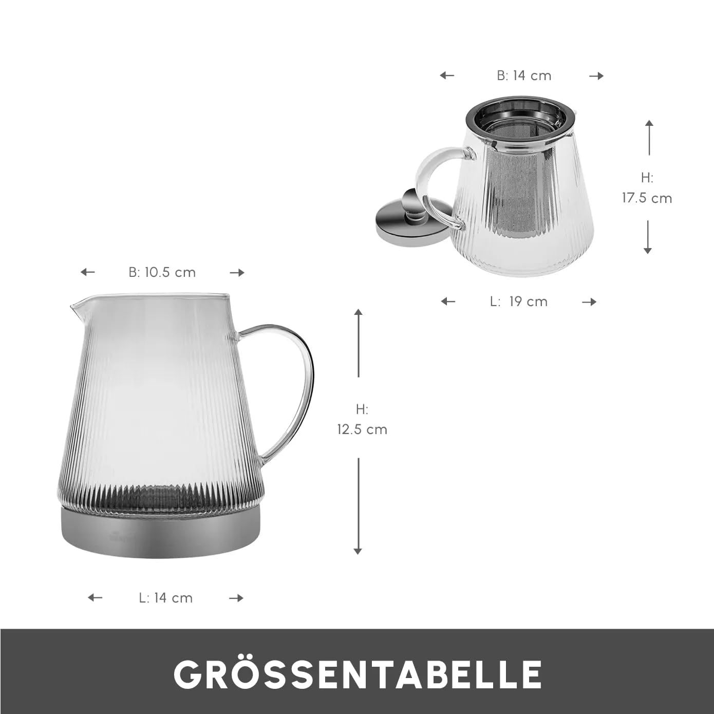 Karaca Keops Borosilikatglas Teekannen-Set mit Edelstahl-Teesieb, 1,5 L Kessel & 0,45 L Glas Teekanne mit Sieb, Turkish Tea Pot, Caydanlik, Türkischer Teebereiter für Kräutertee, losen Tee